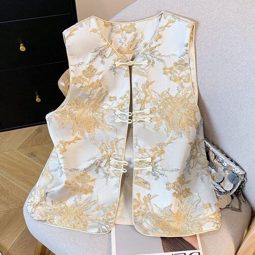 2026春秋季新中式气质叠穿坎肩无袖背心上衣马甲提花时尚女气质