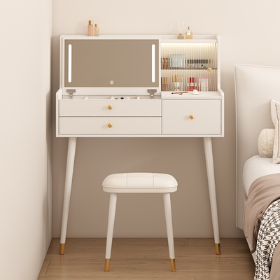 法式覆古实木梳妆台小型翻盖镜子可隐藏卧室简约现代小户型化妆桌