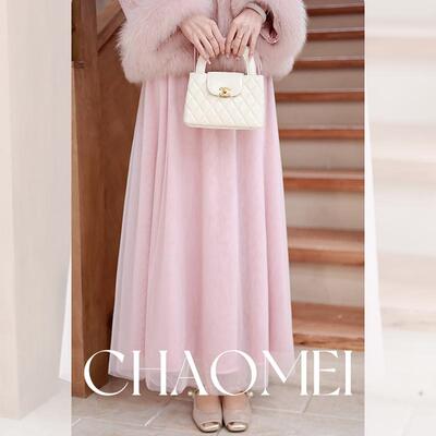 冯白桃沁雪网纱百褶半身裙