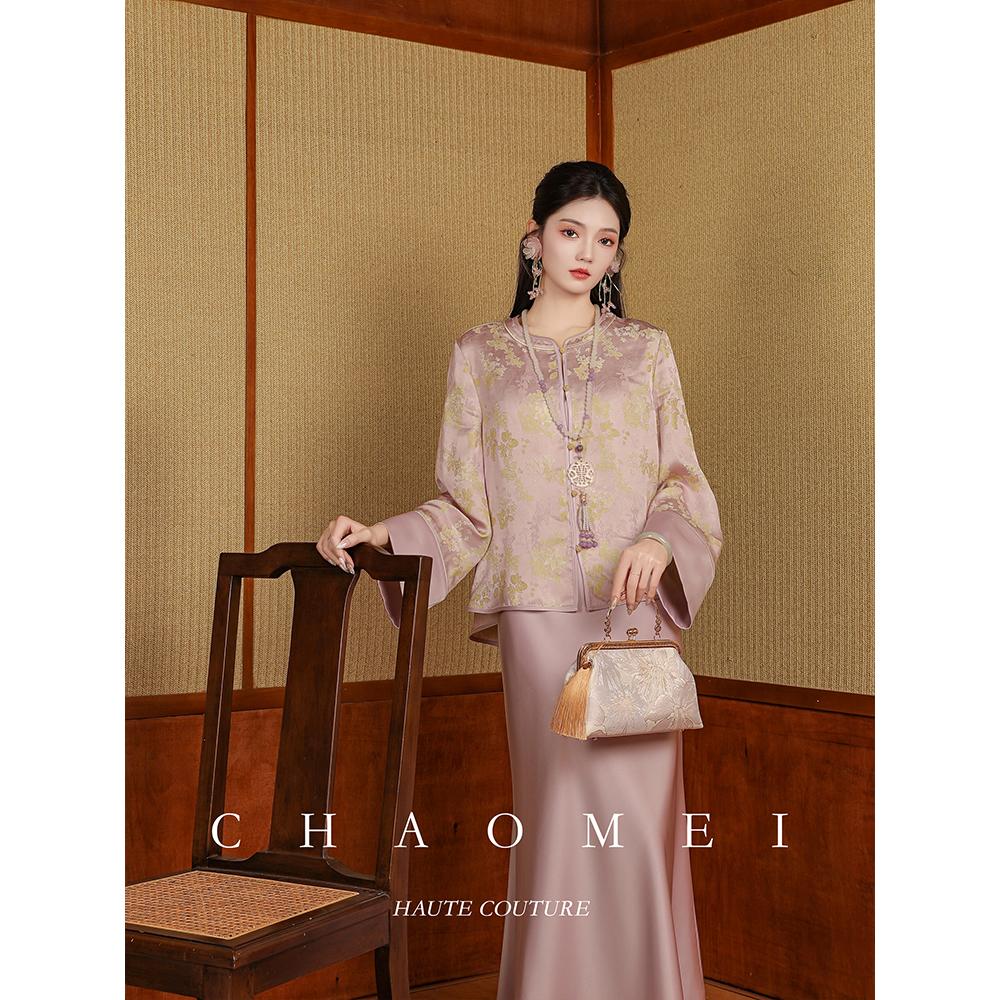 冯（CHAOMEI【江南梦】新中式禅意国风刺绣缎面长袖外套
