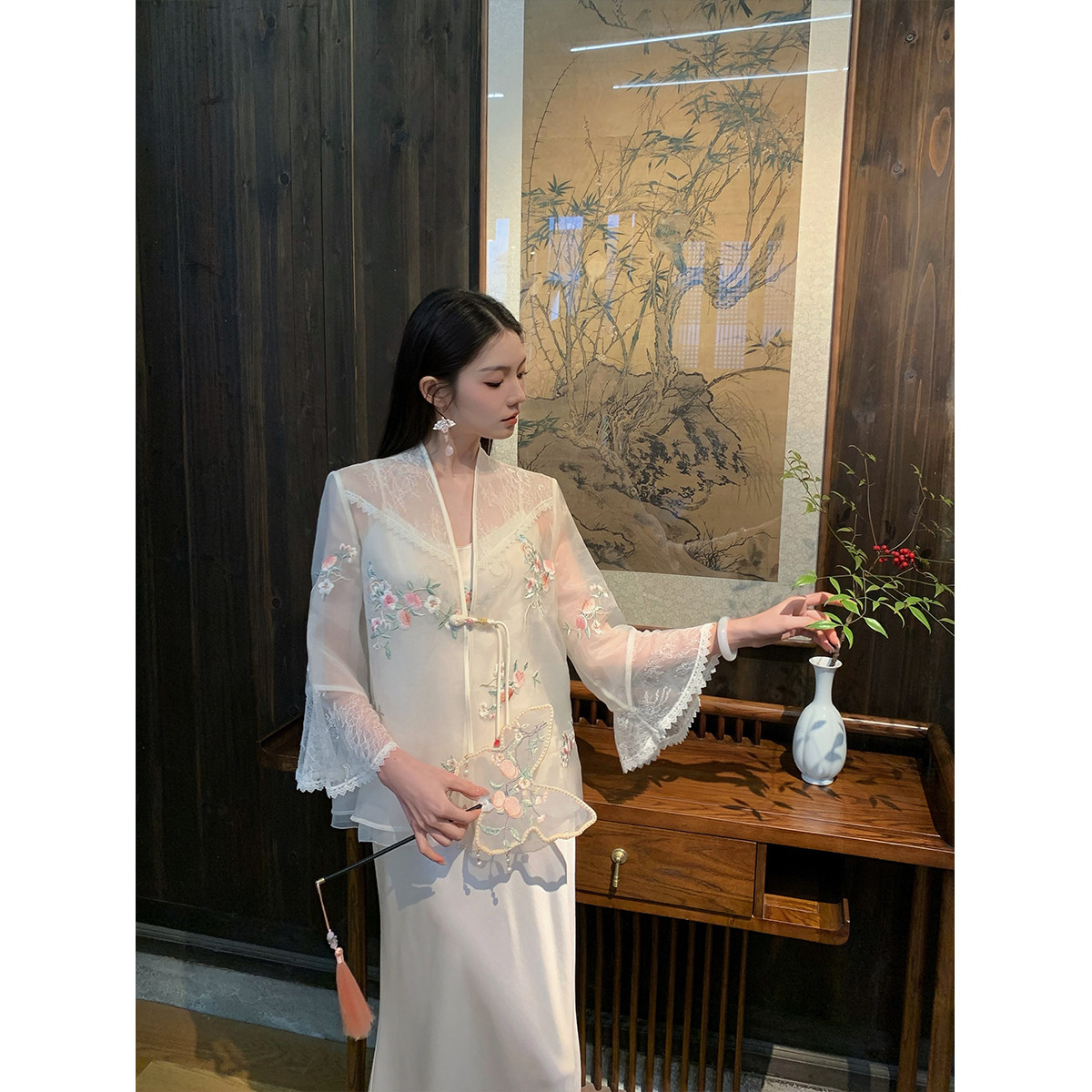 冯（CHAOMEI【粉桃桃】新中式蕾丝绣花套装蕾丝衫吊带裙两件套女,女装/女士精品,汉服套装,淘宝优惠券,粉丝福利购,淘宝优惠卷