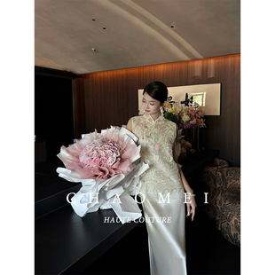 CHAOMEI 醋酸吊带裙套装 白釉 门襟盘扣绣珠马甲 新中式 冯