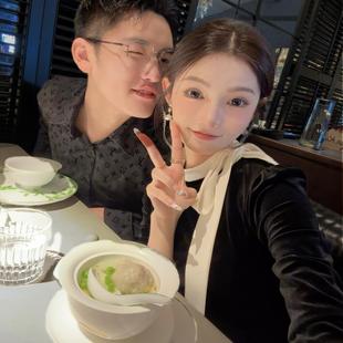 冯（CHAOMEI【舞会】黑色丝绒连衣裙蕾丝拼接轻奢连衣裙TG02410