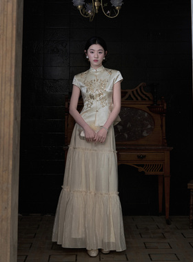 MOPASSANT【金玉颜】新中式订婚婚礼新娘醋酸刺绣套装汉服两件套