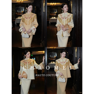 国风订婚礼服刺绣羊毛双面穿套装 冯 新中式 浮金如梦 CHAOMEI