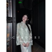 缎面吊带裙套装 年终特惠 秋季 立体盘花镂空外套 青玫 新中式