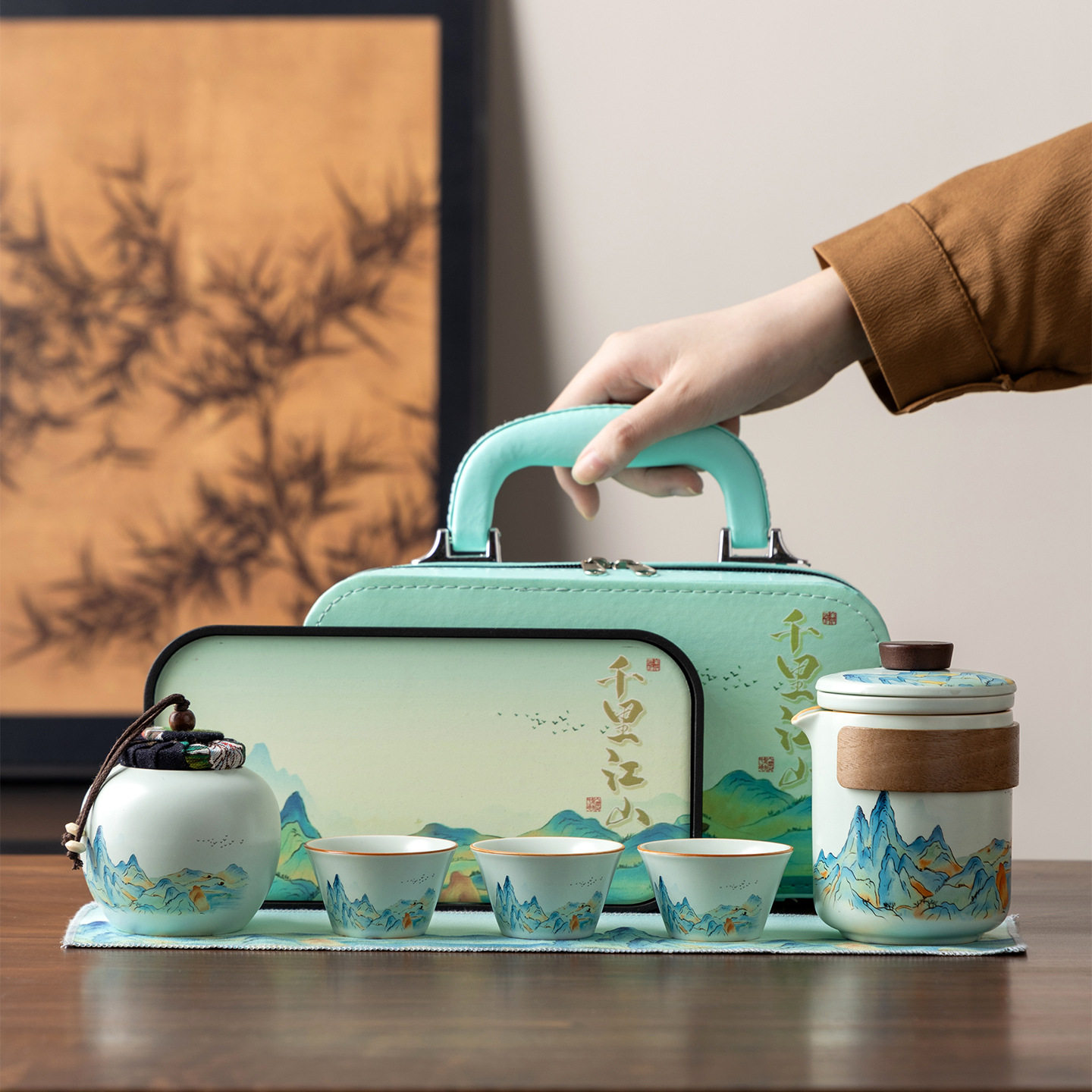 商务礼品功夫茶具套装户外旅行陶瓷泡茶壶商务伴手礼品定制logo