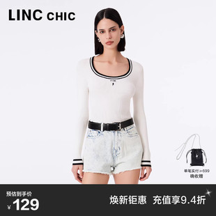 U领修身 LINC金羽杰新款 针织衫 法式 女S233SW459Y 打底肌理感针织衫