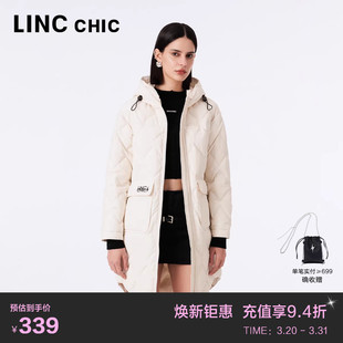 LINC金羽杰连帽轻薄羽绒服女中长款新款羽绒外套女Y23306180
