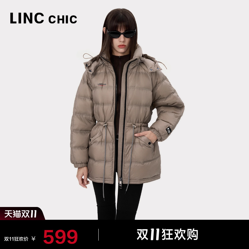 LINC金羽杰羽绒服女款2024新款中长款收腰轻薄羽绒服女Y24803147