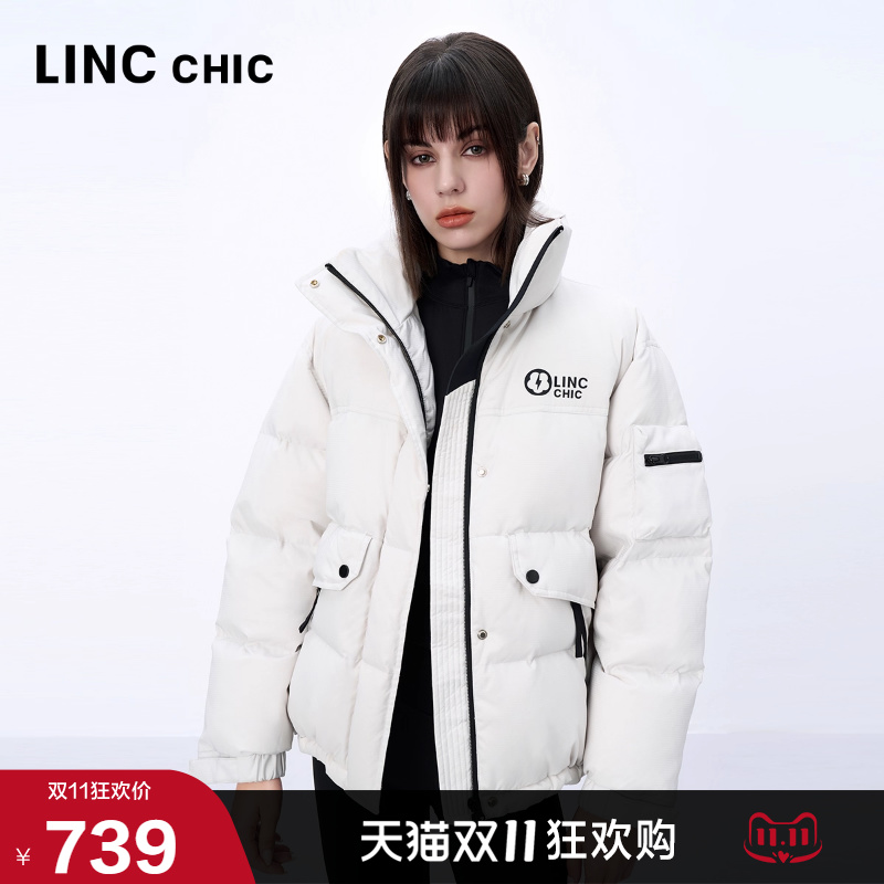 LINC金羽杰女士羽绒服冬季2024新款造型感短款面包羽绒服女1123Y