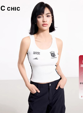 LINC金羽杰2025年秋季新款U领吊带女徽章针织吊带背心女上衣W173Y