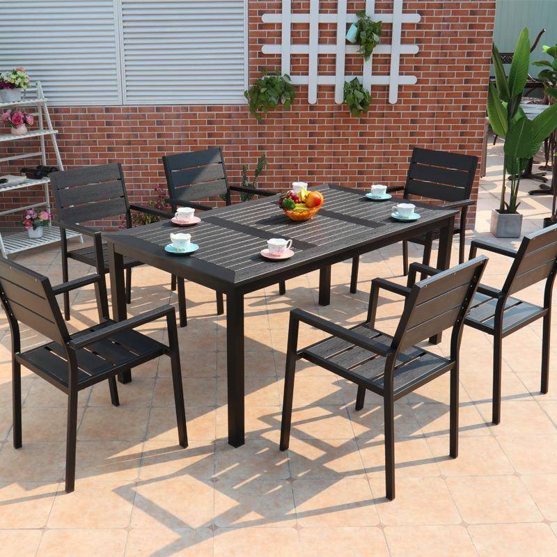 户外塑木桌椅组合别墅庭院室外休闲餐桌椅花园露天阳台咖啡厅桌椅