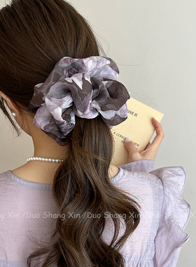 灰紫色晕染雪纺发圈女马尾发绳高级感复古大肠圈温柔丸子头绳发饰