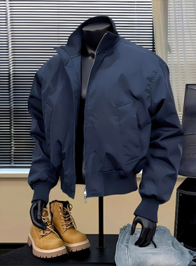 藏蓝色ma1飞行夹克男款春秋高级感美式立领cleanfit短款垫肩外套