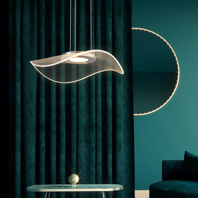 现代简约餐厅荷叶吊灯北欧卧室led餐桌饭厅灯创意草帽设计吧台灯