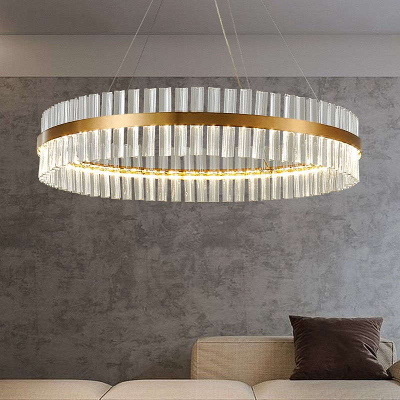 简约奢华不锈钢圆形椭圆轻奢水晶玻璃吊灯别墅客厅卧室餐厅灯具