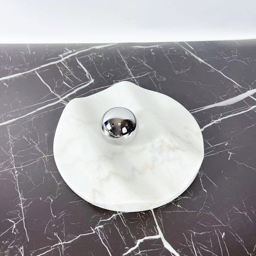 简约样板房家居装饰摆件天然波浪大理石托盘软装饰品摆场艺术