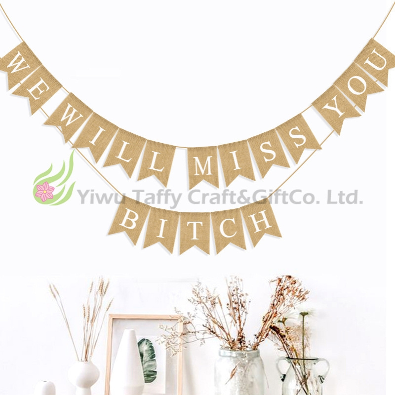 婚礼派对装饰鱼尾旗婚庆串旗 WE WILL MISS YOU 麻布燕尾旗