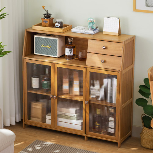 简易书架落地书柜学生书架家用客厅收纳架一体带门多层置物架矮柜