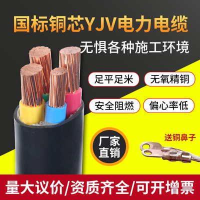 国标铜芯YJV2/3/4/5芯x10/16/25/35平方三相四线工程电力电缆电线