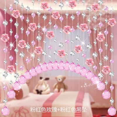 门帘隔断帘水晶珠帘玄关卧室玫瑰花语客厅拱形装饰免打孔隔断帘