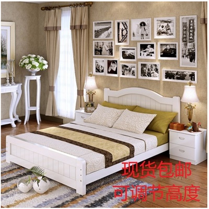 实木床白色单人1.2双人欧式床1.5田园儿童床1米公主1.35松木家具