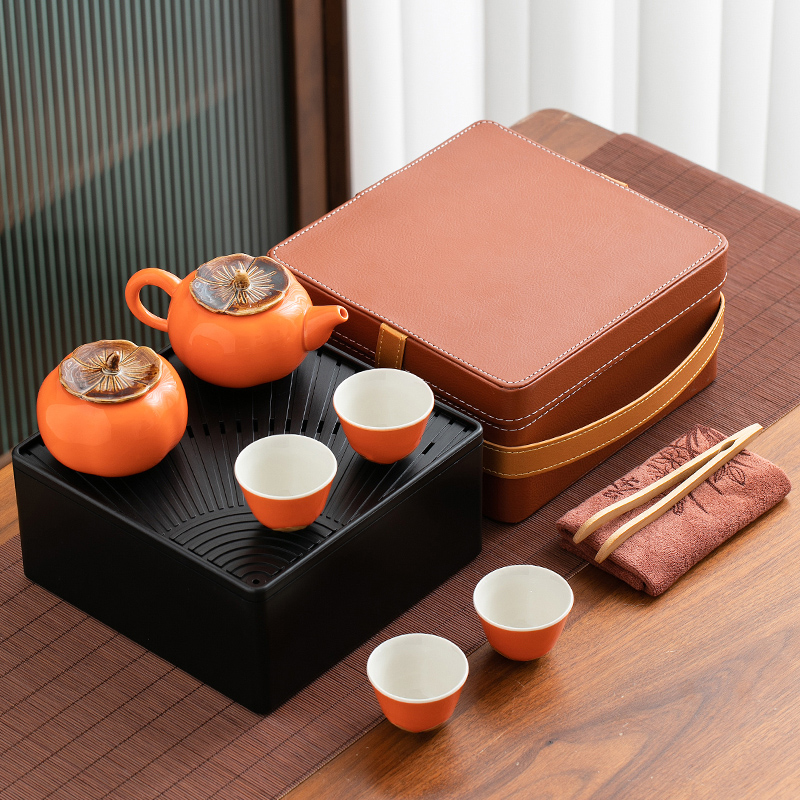 柿柿如意事事如意旅行功夫茶具茶杯套装家用陶瓷快客杯便携泡茶壶