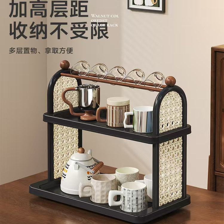 家用高级感杯子收纳置物架复古风杯架水杯茶杯咖啡杯子双层收纳架