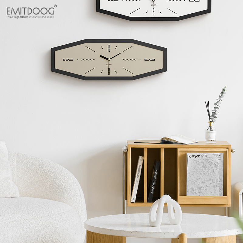 EMITDOOG免打孔钟表挂钟现代简约客厅大气复古创意八角时钟挂饭厅