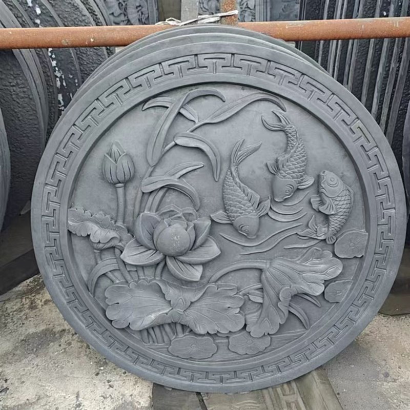 中式仿古砖雕圆形福字砖雕影壁墙古建筑材料庭院照壁围墙浮雕装饰