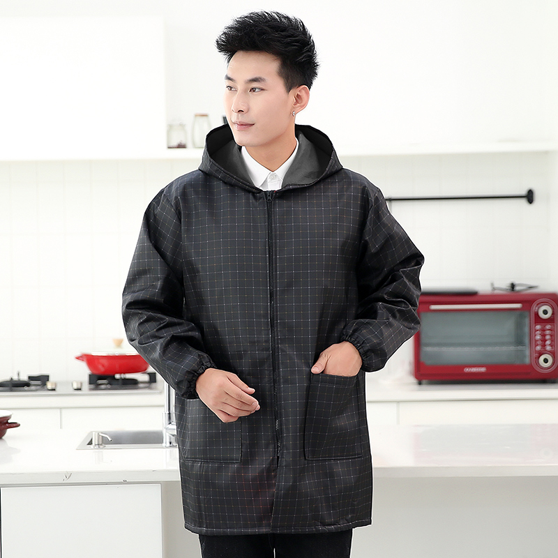 男士加绒加厚围裙罩衣大人防水防油家用厨房时尚外套工作服冬季