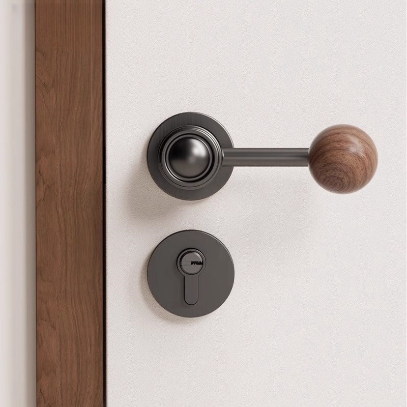 莫兰卧室门锁黑胡桃木室内静音房门锁具家用分体磁吸房间门把手
