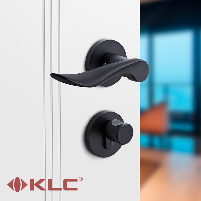KLC室内卧室房门锁卫生间厕所静音黑色家用木门铝合金通用型锁具
