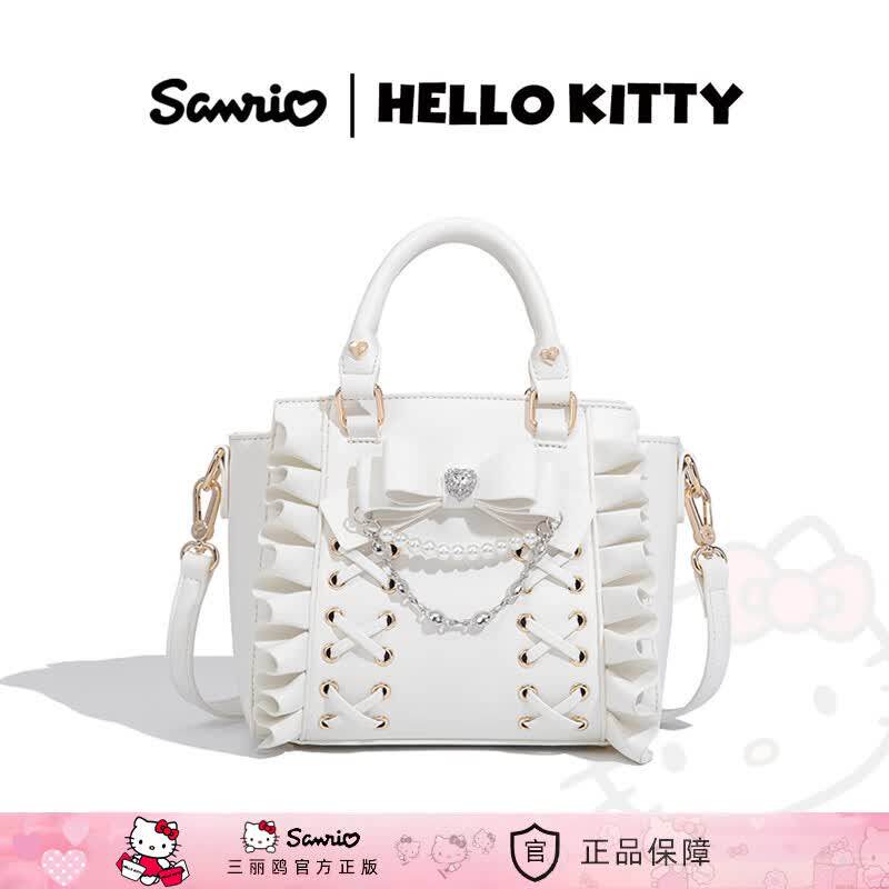 HelloKitty2026新款荷花边蝴蝶结手提包少女风甜美淑女斜挎单肩包