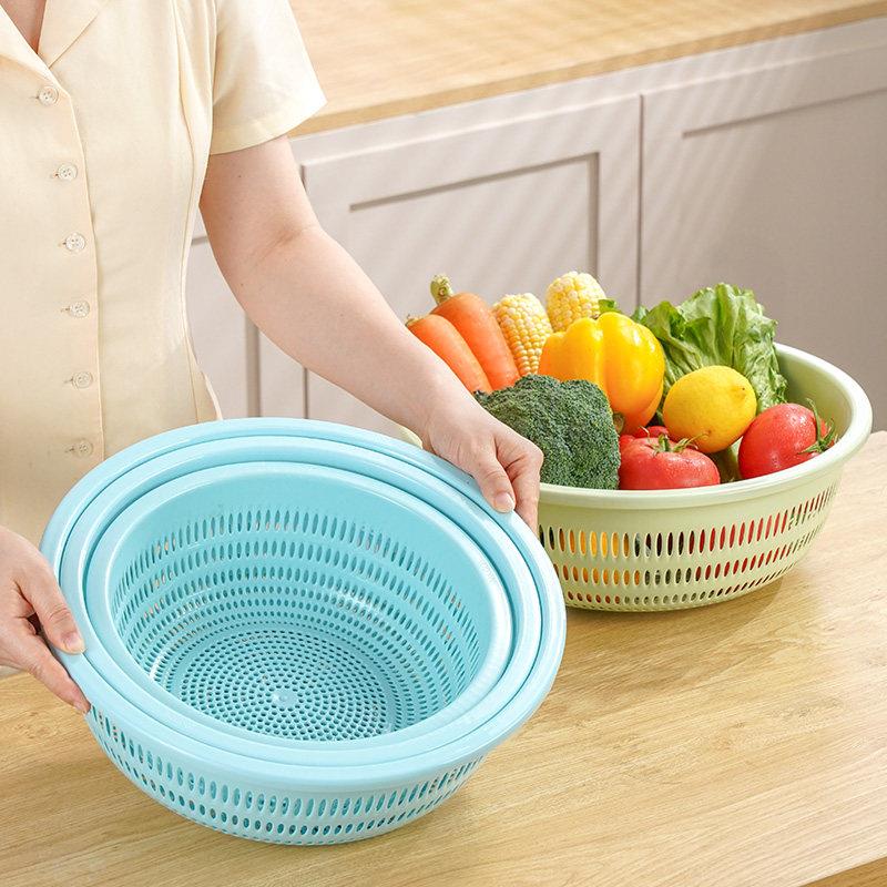 圆形洗菜篮四件套洗菜盆水果篮塑料沥水筛厨房沥水篮子淘菜盆圆筛