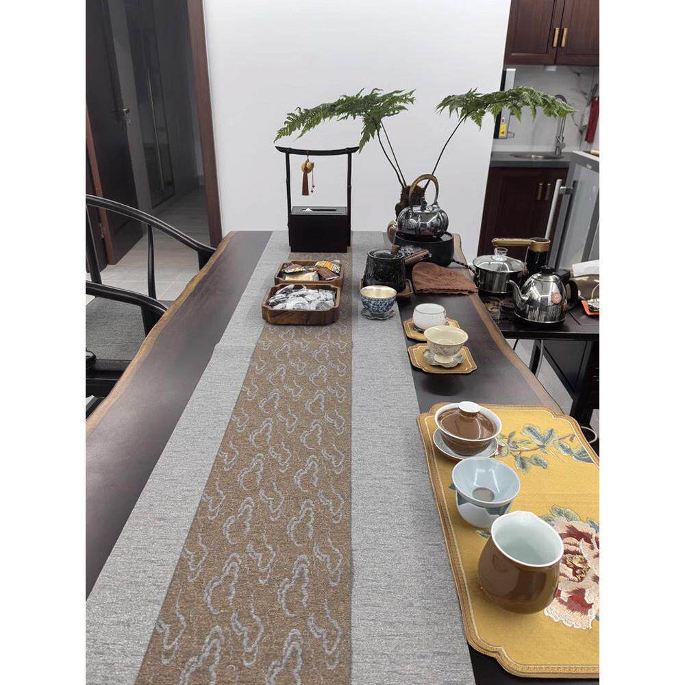 防水茶席新中式禅意茶垫子棉麻布艺茶几桌布桌旗茶布轻奢祥云茶旗