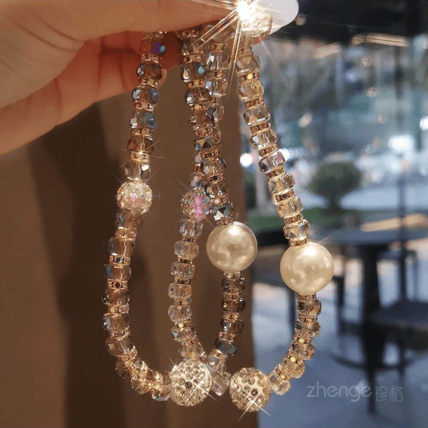 水钻球手链女款时尚手腕挂链手机挂绳手工串珠短款 手提绳奢华