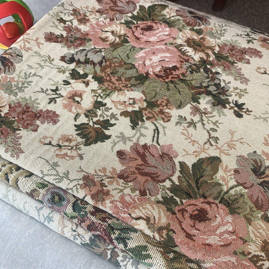 高档提花色织面料加厚棉纱布沙发布玫瑰花靠垫抱枕坐垫厂家直销