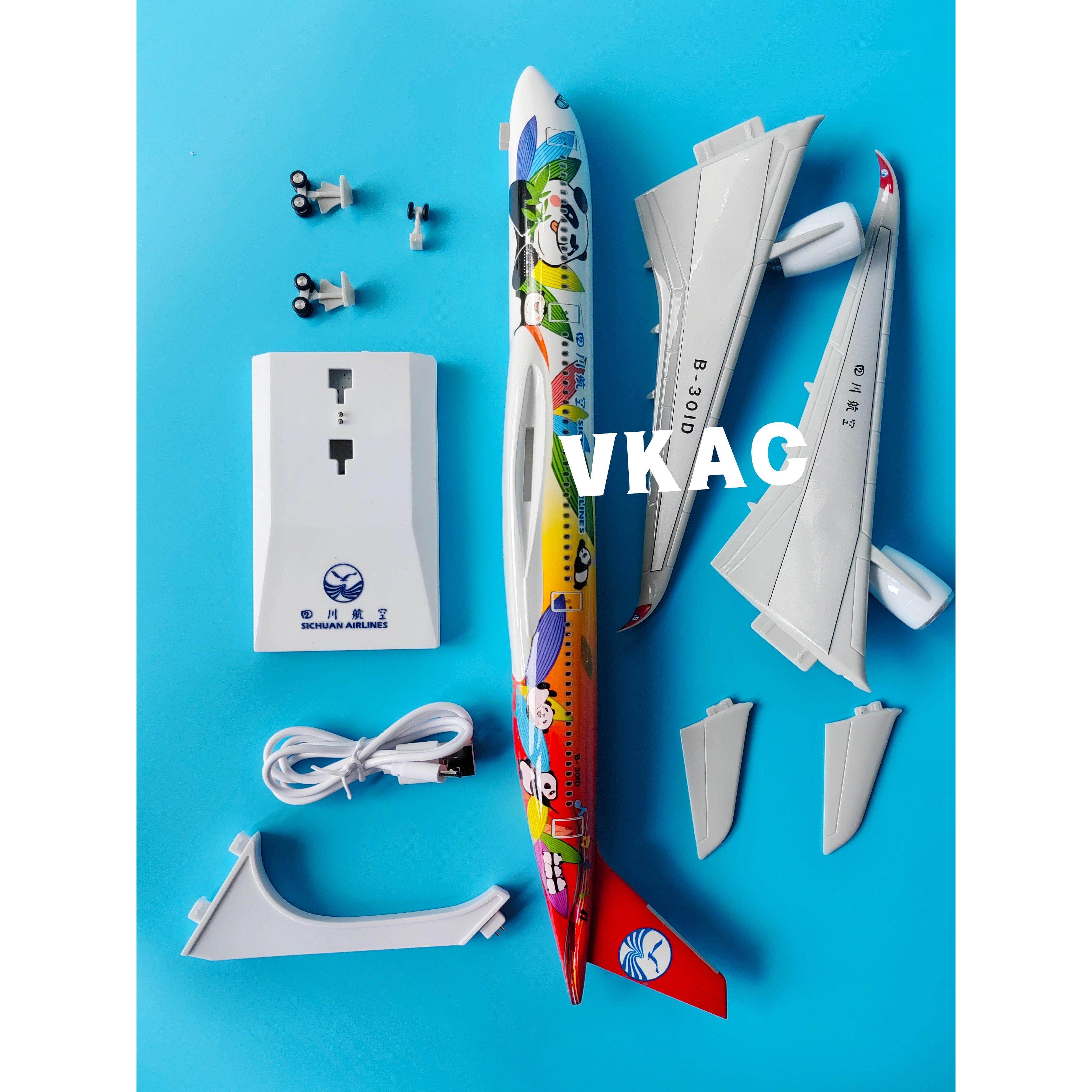 A350川航熊猫带轮子带灯四川航空民航客机仿真飞机VK模型拼装航模