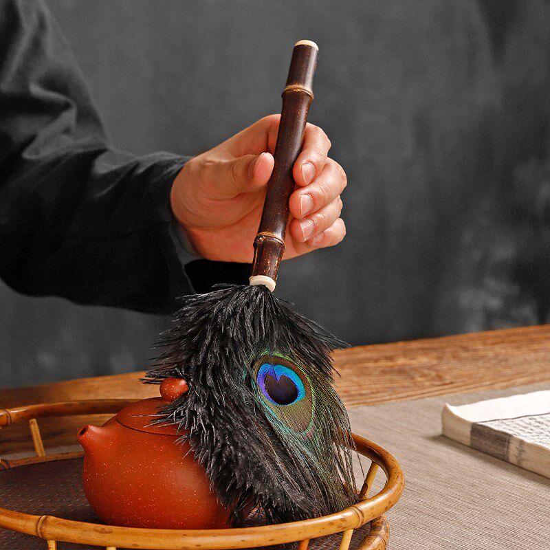 紫竹柄除尘掸子孔雀毛鸵鸟毛家用老式鸡毛掸子扫灰除尘神器不扬尘
