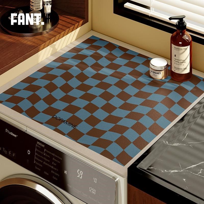 午后柏林中古风硅藻泥滚筒洗衣机盖垫布防尘罩高级感台面吸水垫子
