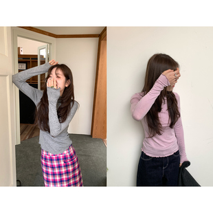 T恤女木耳边半高领打底衫 韩系减龄软糯莱赛尔长袖 梨 xxdeli香香
