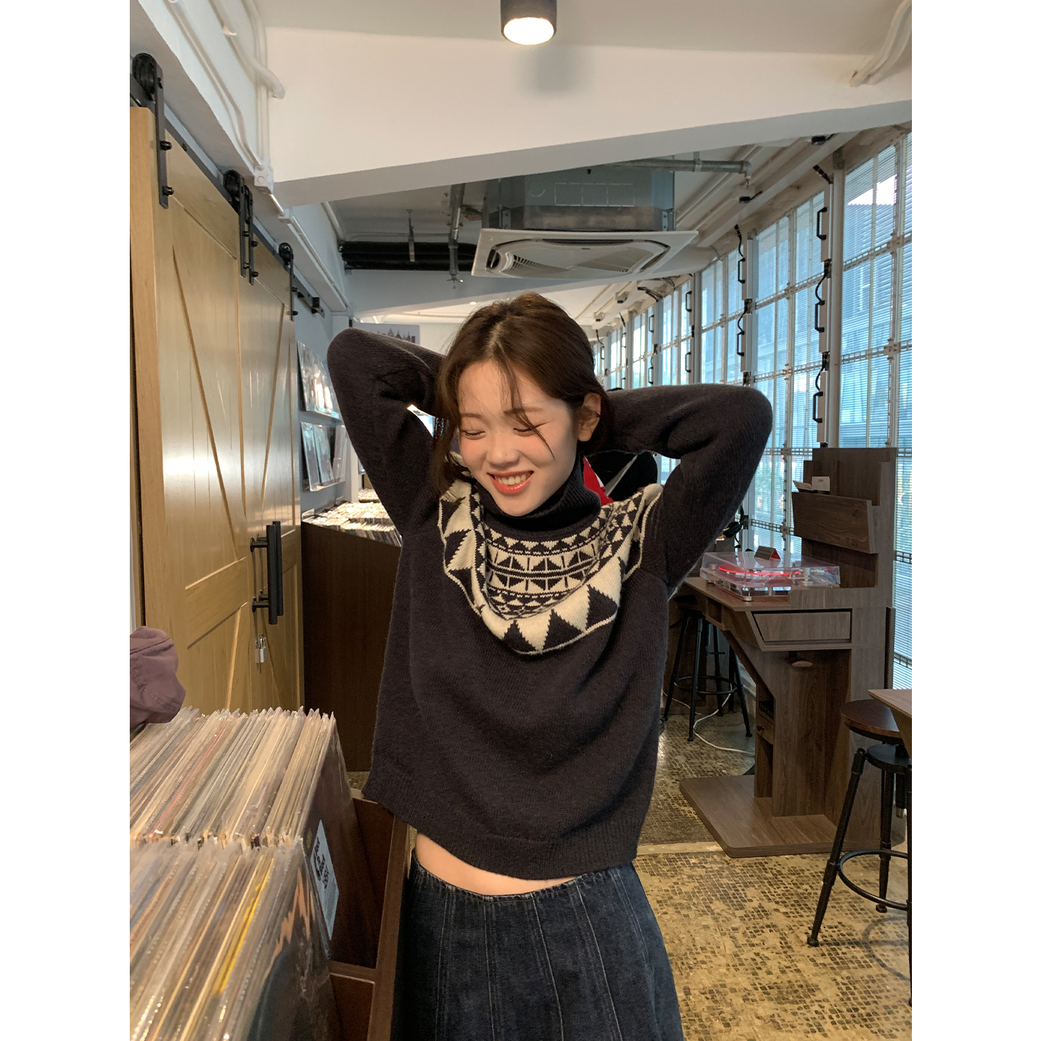 韩系慵懒风高领软糯羊毛套头毛衣