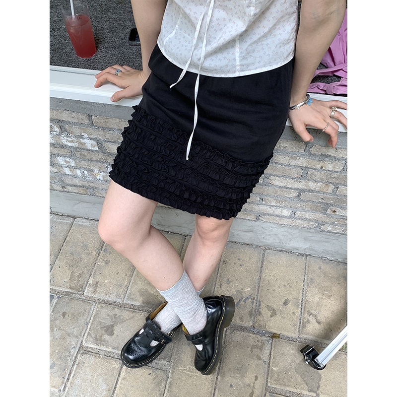 小众设计感重工压褶花边半裙