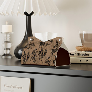 新款 美拉德中古风纸巾盒车载抽纸盒多功能家用客厅餐厅纸巾收纳盒