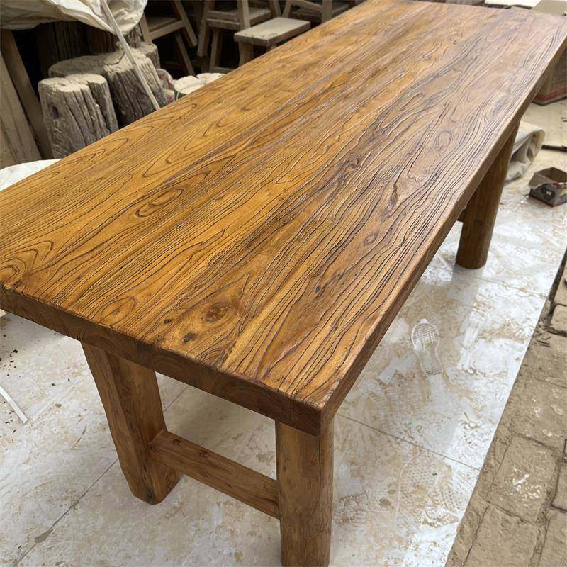 老榆木茶桌实木书桌办公桌简约原木桌子家用餐桌覆古茶台民宿桌椅