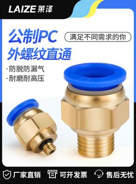 莱泽气动快插气管快速接头公制螺纹直通PC4/6-M5PC8-M6/M8/M10M12