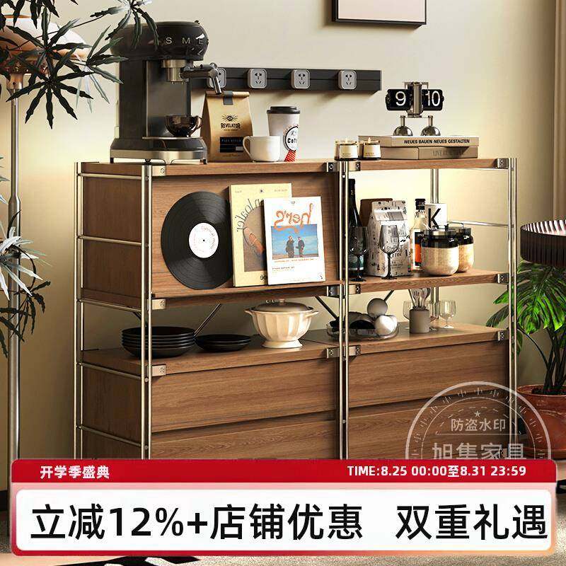 置物柜中古风翻门杂志陈列柜落地餐边柜客厅卧室床头柜沙发矮柜