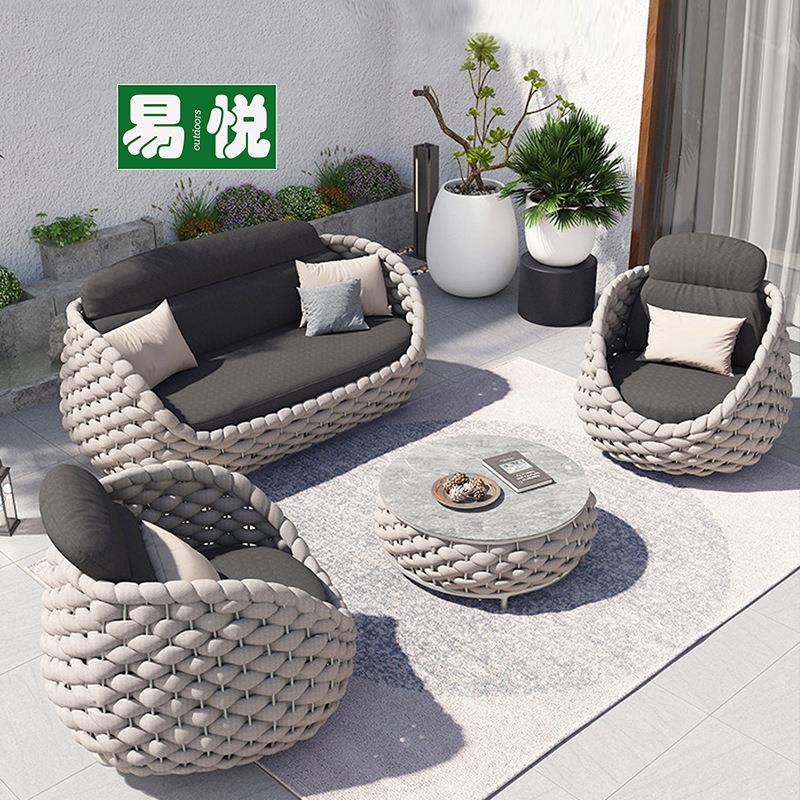 藤编休闲防水防晒户外沙发庭院别墅阳台藤椅茶几露天花园家具组合